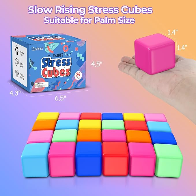 Slow Rise Stress Cube 24 Pack,Gentle Fidget Toys for Anxiety Stress Relief,Cube Stress Ball Toys, Dough Squishies Cube,Fidgets for Classroom Prize Box Toys