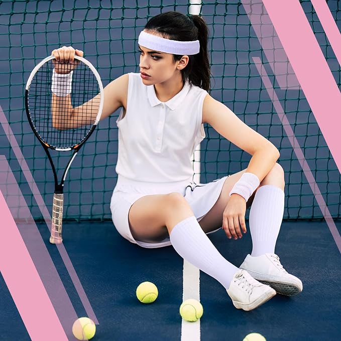 Hillban 80s Workout Outfit 80s Accessories for Women Men Neon Sweatbands Headbands for Tennis Volleyball Sport