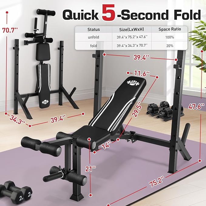 ANCHEER Weight Bench Set with Squat Rack - 900LBS Adjustable Bench Press with Leg Extension and Leg Curl, Incline Decline Flat Workout Bench for Home Gym Strength Training