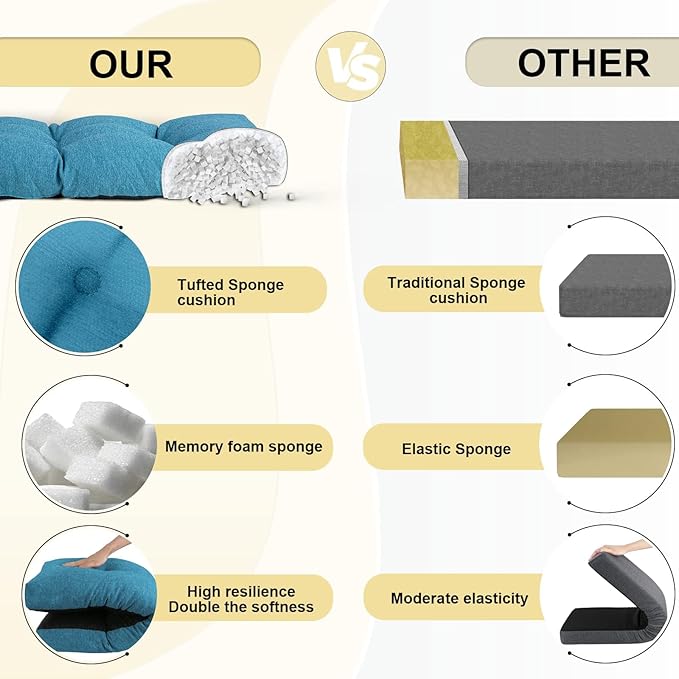 Bench Cushion 42 Inch - Polyester Brushed, High-Density Foam, Non-Slip Bottom, Soft Durable Indoor Tufted Long Seat Cushion for Window Garden Furniture (Cerulean, 42x16x4 Inch)