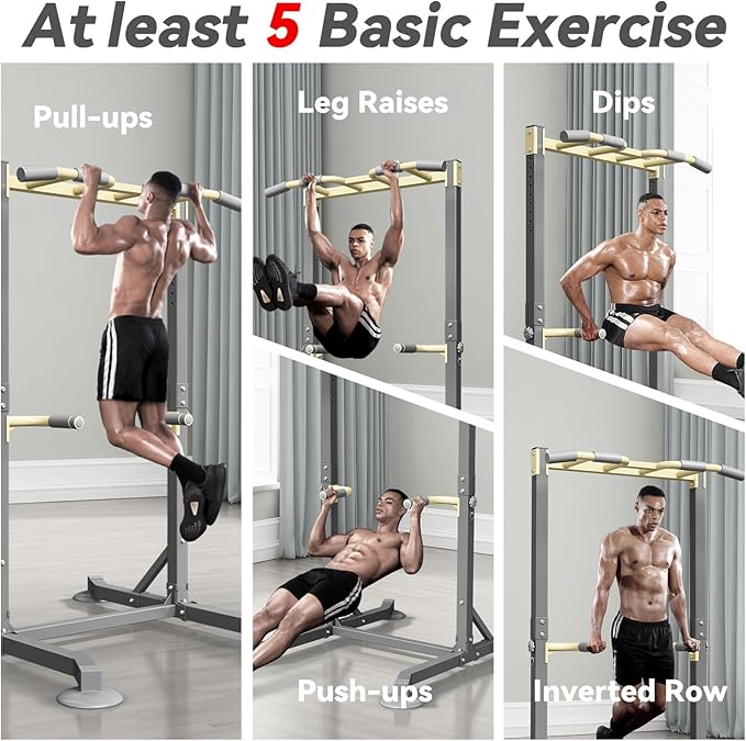 Multi-function Pull Up Station, Portable Workout Equipment with Pull Up Bar and Dip Station for Home Gym, Support 600lbs