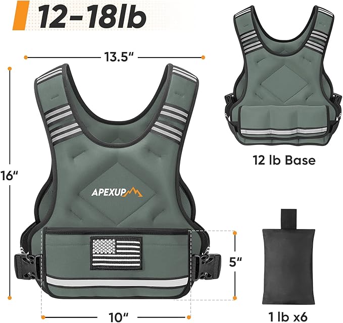 APEXUP Adjustable Weighted Vest, 4-10lb/12-18lb/20-32lb Vest with 6 Ironsand Weights and Large Pocket, Weight Vest for Men Women Strength Training, Running, Walking