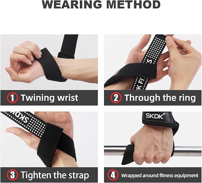 SKDK Cotton Hard Pull Wrist Lifting Straps Grips Band-Deadlift Straps with Neoprene Cushioned Wrist Padded and Anti-Skid Silicone - for Weightlifting, Bodybuilding, Xfit, Strength Training