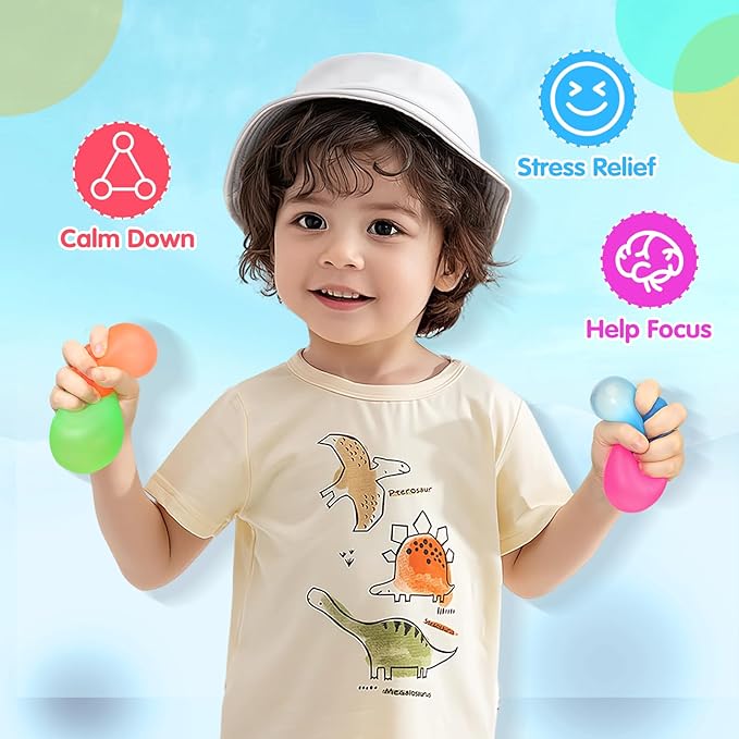 Stress Balls Memory Gel Sugar Filled, 4 Pack 2.5'' Large Squishy Fidget Toy for Kids Adults, High Density Goo Squeeze Balls for Anxiety and Stress Relief, Quiet Sensory Calming Toys for ADHD