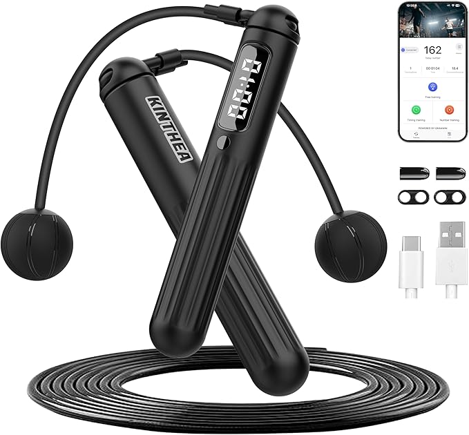 KINTHEA 2 in 1 Smart Jump Rope, APP Control & Data Record, Cordless Jumping Rope with Counter for Women, Men, All Age, Adjustable Skipping Rope for Cardio Fitness in Limited Home Space & Outdoor