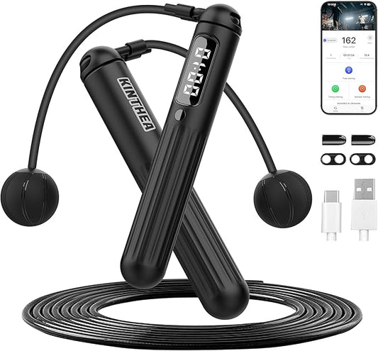 KINTHEA 2 in 1 Smart Jump Rope, APP Control & Data Record, Cordless Jumping Rope with Counter for Women, Men, All Age, Adjustable Skipping Rope for Cardio Fitness in Limited Home Space & Outdoor