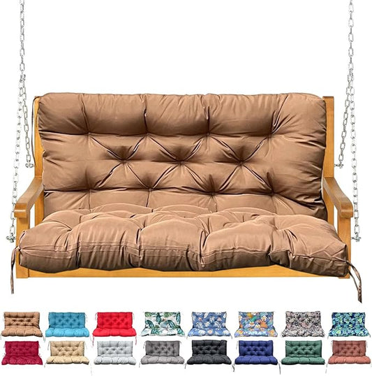 Porch Swing Cushion with Backrest,Waterproof Bench Cushion for Outdoor Furniture,2-3 Seater Replacement Thickened swing cushion with Ties,Patio,Outdoor,Backyard and Garden (Light Coffee,40x40")