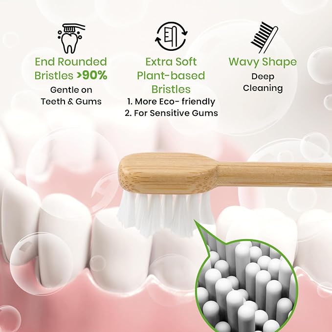 Bamboo Toothbrush Heads Compatible with Lumineux, Extra Soft Castor-Oil Bristles for Sensitive Teeth, Eco-Friendly & Gentle Cleaning