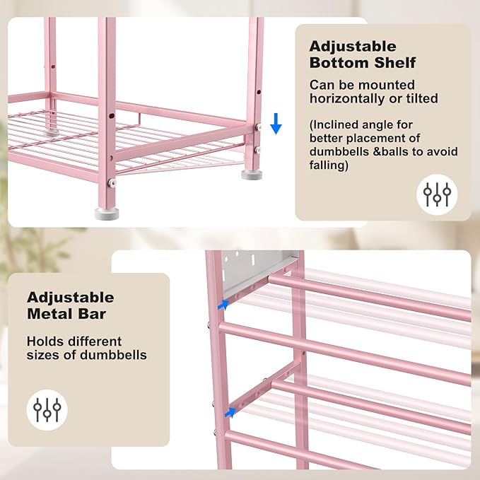 Dumbbell Rack, Home Gym Storage for Kettlebells, Yoga Mat & Strength Training Equipment, Weight Rack With Peg Board Organizer, Workout Gym Equipment Storage