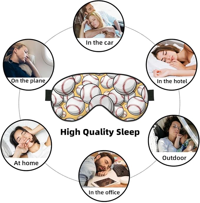 Sleep Eye Mask Baseball Softball Sleep Mask for Women Men Comfortable Eye Mask with Adjustable Strap Soft Eye Cover Blindfold for Travel Yoga Nap Shift Work