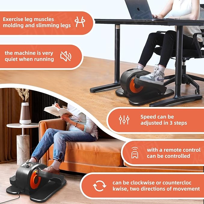 ESL Under Desk Elliptical - Portable Leg Exerciser with Pedal Strap for Seniors, Compact Seated Elliptical with Remote Control, LCD Display Electric Elliptical Trainers for Home