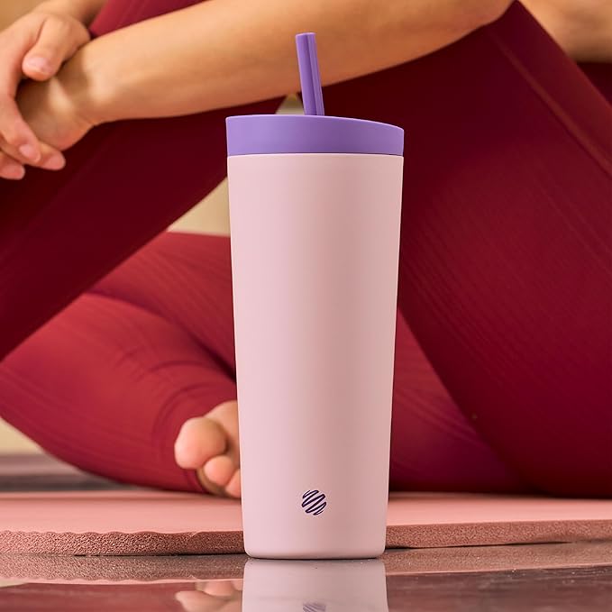 BlenderBottle 2-in-1 Insulated Stainless Steel Shaker Tumbler, Swig Leakproof Lid, Straw, BlenderBall, BPA Free, For Protein Shakes, Smoothies, And Pre Workout, 24 oz, Purple/Pink (Velvet Blush)