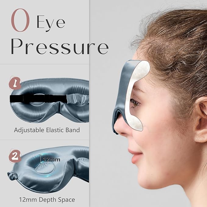 ZIMASILK Adjustable 22 Momme 100% Mulberry Silk Sleep Mask, Upgraded 3D Contoured Cup Eye Mask for Sleeping, Super Soft & Breathable Blindfold, Blackout for Deep Sleeping (Blue Haze)