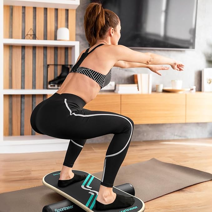Sportneer Balance Board 7 Modes Wobble Board with Adjustable Stoppers Exercise Balancing Stability Trainer for Improve Balance, Surf Trainer & Physical Therapy - Roller and 2.8'' Ball Included