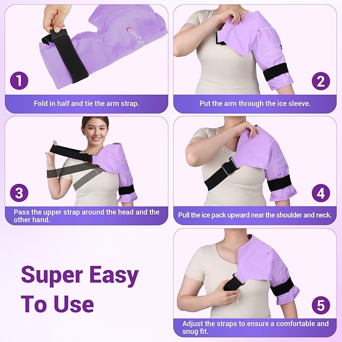 Comfytemp Shoulder Ice Pack Rotator Cuff Cold Therapy Wrap, Ice Packs for Injuries Reusable Gel, Instant Compression for Shoulder Pain Relief, Surgery Recovery Gifts (Large), Purple