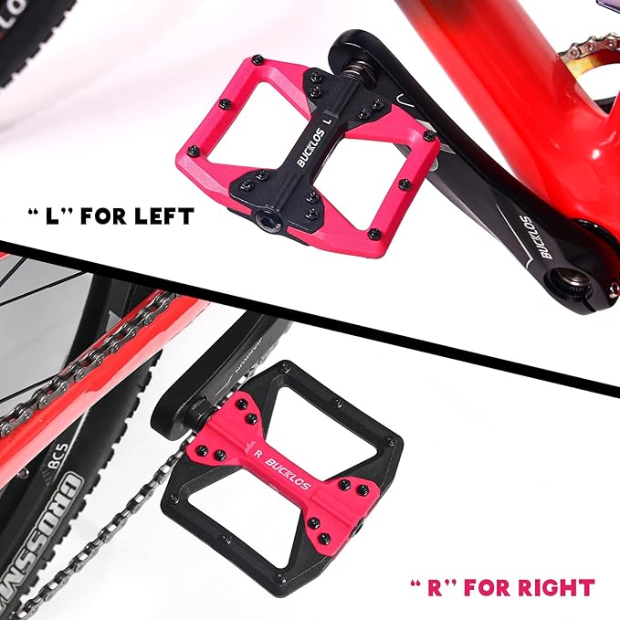 BUCKLOS MTB Flat Pedals Mountain Bike Pedals, 3 Bearings CNC Adult Road Bike Pedals, Bicycle Platform Aluminum Alloy Non-Slip Pedal for Gravel Bike/BMX 9/16"(Black)