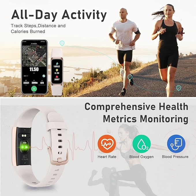 Fitness Tracker with Step Counter/Calories/Stopwatch, Activity Tracker, Health Tracker with Heart Rate Monitor, Sleep Tracker,1.10''AMOLED Touch Color Screen, Pedometer Watch for Women Men