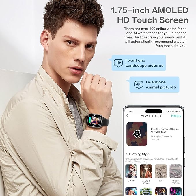 2025 Lightweight Smart Watch for Women, 1.75" AMOLED AI Smartwatch with Da GPT, Fitness Tracker with Heart Rate SpO2 Blood Pressure Sleep Monitor, 120+ Sports Modes, IP68 Waterproof for Android iOS