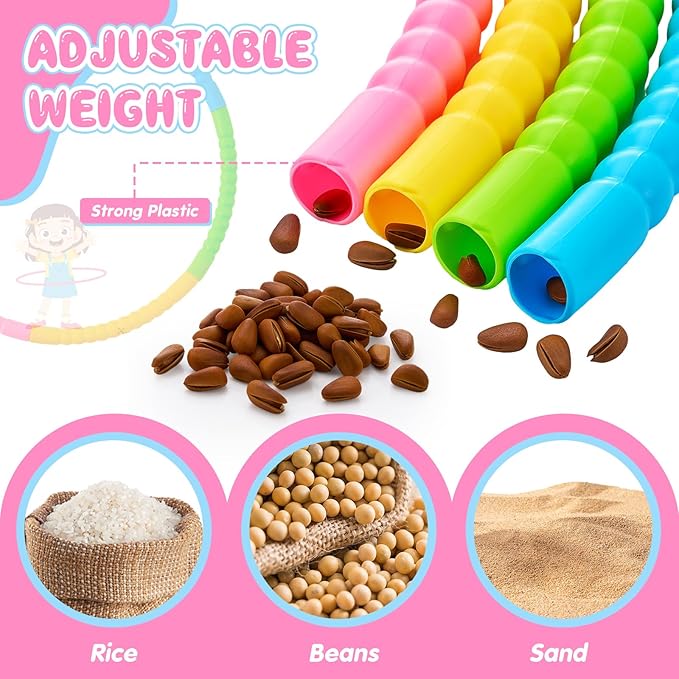 8 Pcs Toy Hoop and Jump Rope Set for Kids Include 4 Skipping Rope and 4 Detachable Weight Size Hoop Gymnastic Fitness Exercise Gift Equipment