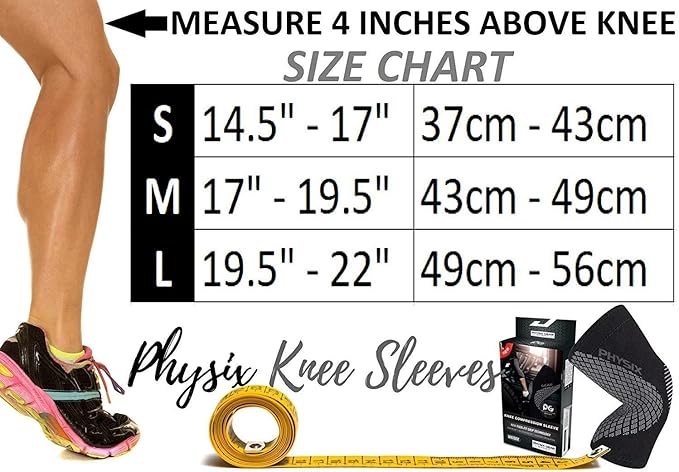 Physix Gear Knee Compression Sleeve for Men & Women - Best Compression Knee Brace for Walking, Running, Gym, Basketball, Weightlifting,Workout, Sports - Knee sleeves Support Compression & Stability