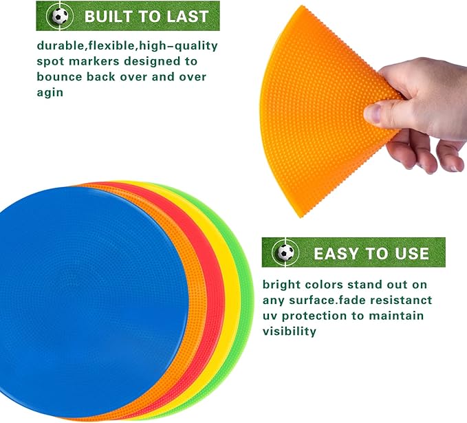 9 Inch Colored Poly Spot Marker 12 Pcs, Non-Slip Rubber Agility Markers Flat Field Cones Floor Dots for Football, Basketball Training Markers, Dance Practice and Drills with Flat Cones Points