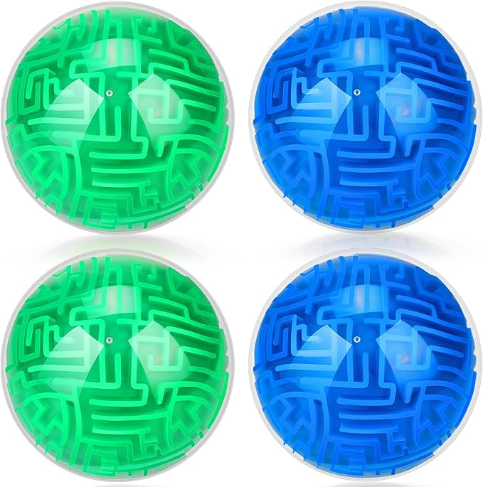 Sumind 4 Pcs 3D Puzzle Maze Ball Magic Brain Teasers Games Memory Sequential Gravity Maze Cube Ball Sphere Educational Puzzle Toys for Adult Hard Challenges(Blue, Green)