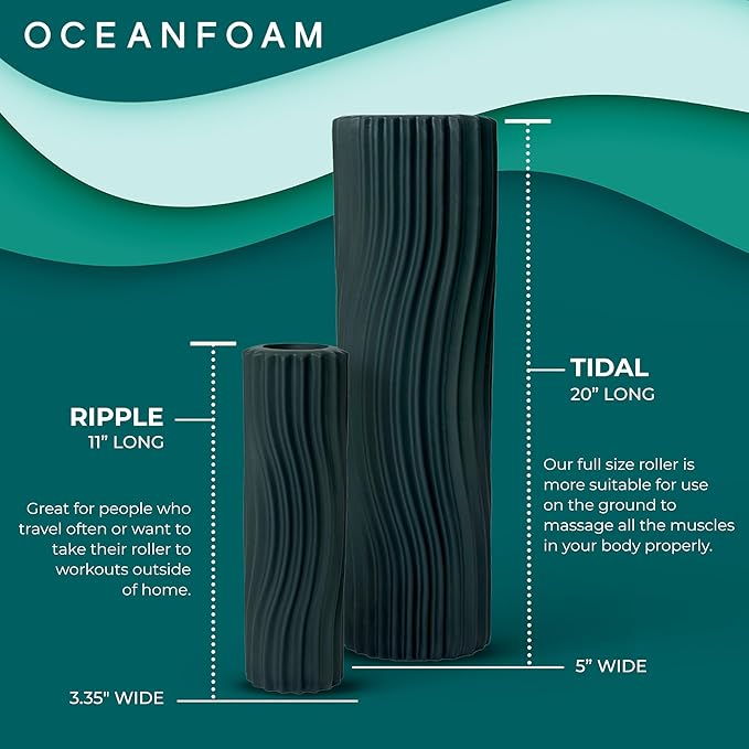 Oceanfoam Tidal Roller - Hunter - Muscle Massage Foam Roller for Back Pain & Stretching - Firm and Ergonomic Wide Wave Textured - Yoga, Athletics, & Wellness - Full Size, 20" x 5"