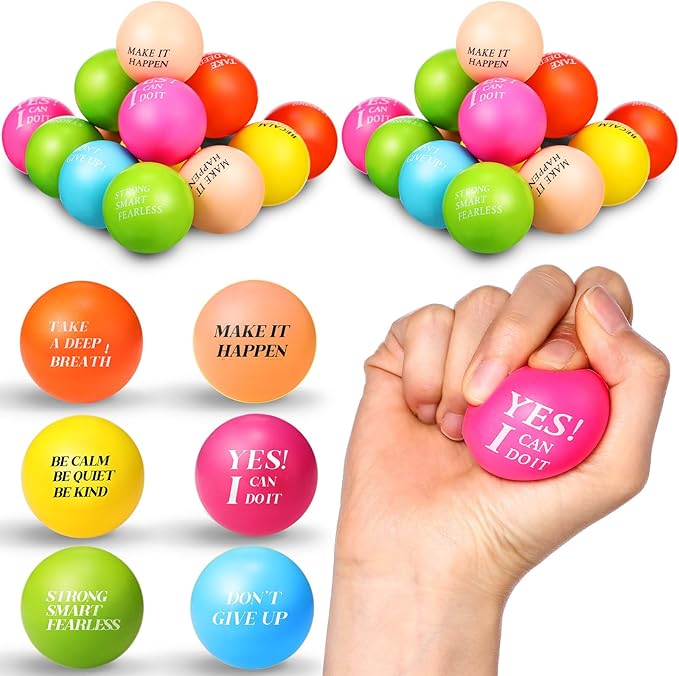 Sotiff 100 Pieces Motivational Stress Balls Colorful Foam Inspirational Relief Quotes Stress Balls Pack Employee Appreciation Gift for Relief Encouraging(One Size,Six Colors)
