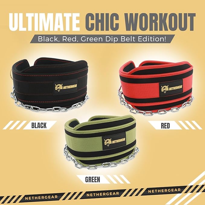 Dip Belt for Weight Lifting with 36” Heavy-Duty Steel Chain, Comfortable Neoprene & Strong Stitching, Weighted Belt Ideal for Bodybuilding, Powerlifting, Pull Ups & Squats