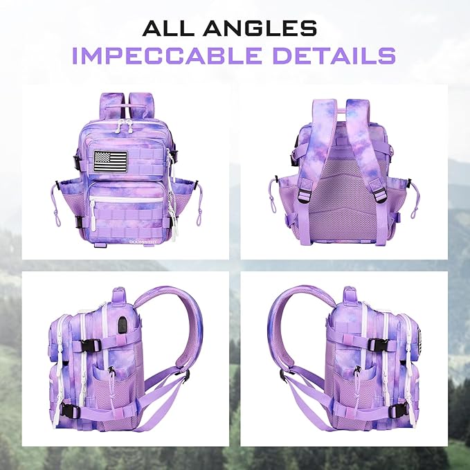 15L Mini Tactical Backpack Small Tactical Backpack for Women, Military Backpack for Gym, Hiking, Daily (Purple Nebula-15L)