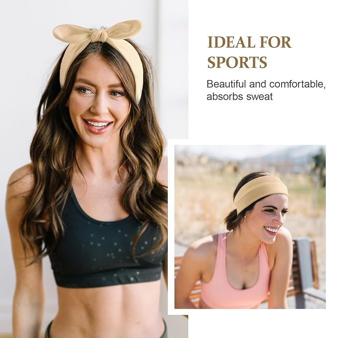 DRESHOW 8 Pack Bow Headbands for Women Girls Elastic Headwraps Knotted Headband Rabbit Ears Turban Non-Slip Sport Cute Hair Accessories