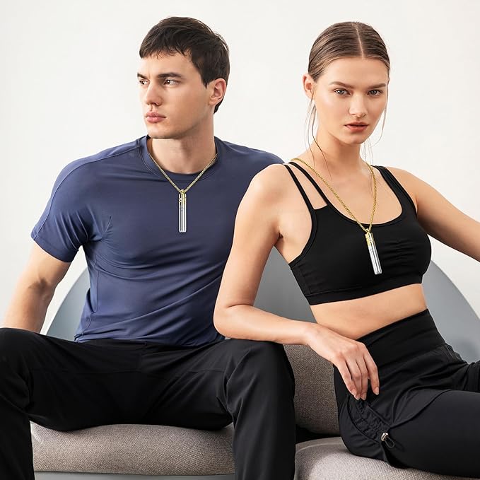 528 Hz Breathing Necklace, Breathlink Quit Smoking Tool, Meditation Necklace, with Diffuser, Anxiety and Stress Relief Through Breath Frequency Sound Therapy and Aromatherapy, Gold