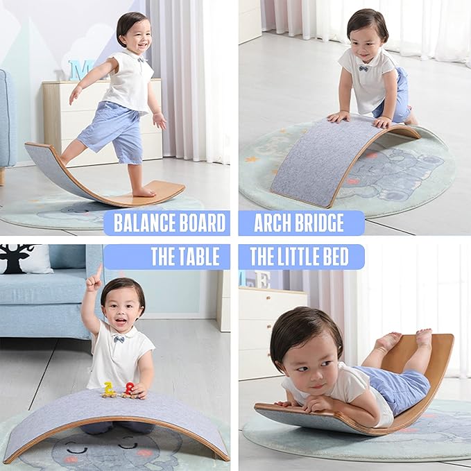 Glintoper 27.5-Inch Wooden Wobble Balance Board - Kid-Friendly Yoga and Body Training Toy