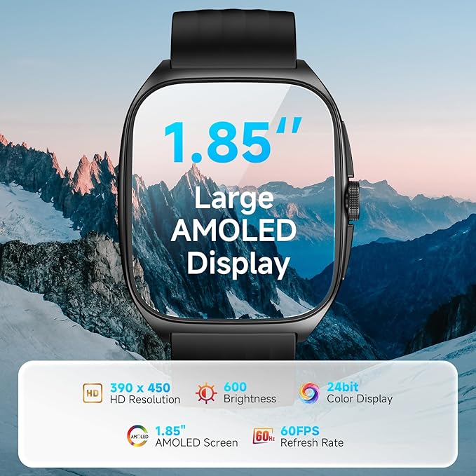 SOUYIE Smart Watch with SOS, 1.85" AMOLED Display Fitness Tracker, Heart Rate Blood Oxygen Sleep Monitor for Men Women, IP68 Waterproof Sport Watch, Answer/Make Calls, Compatible with Android iPhone