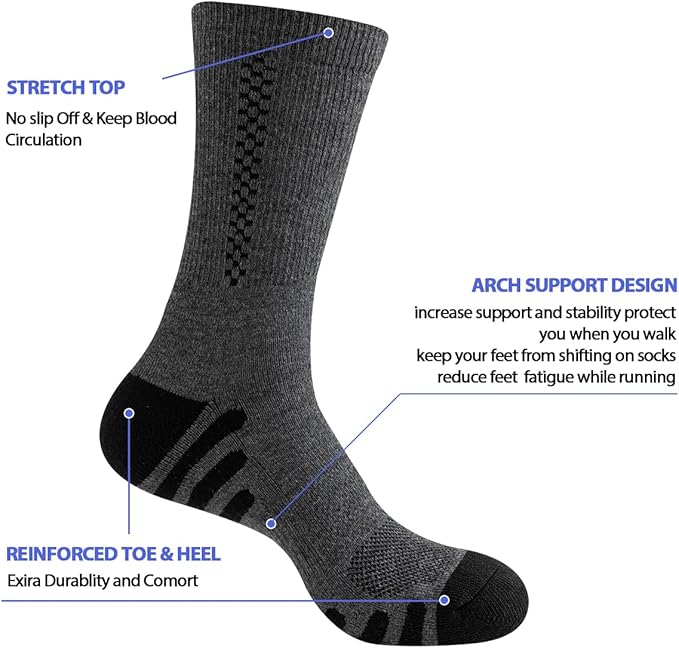 JOYNÉE 8 Pairs Mens Crew Athletic Work Long Socks Calf Cushioned Socks for Sports Running Workout Gym