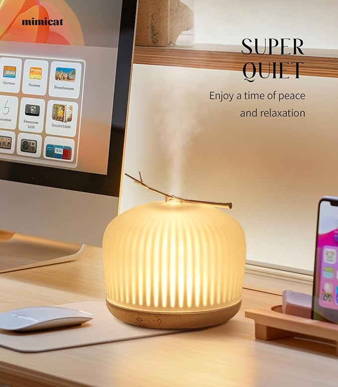 mimicat Quiet Aromatherapy Diffuser Glass: 230ML Ultrasonic Cool Mist Scent for Home with Night Light - Aesthetic for Women Girls