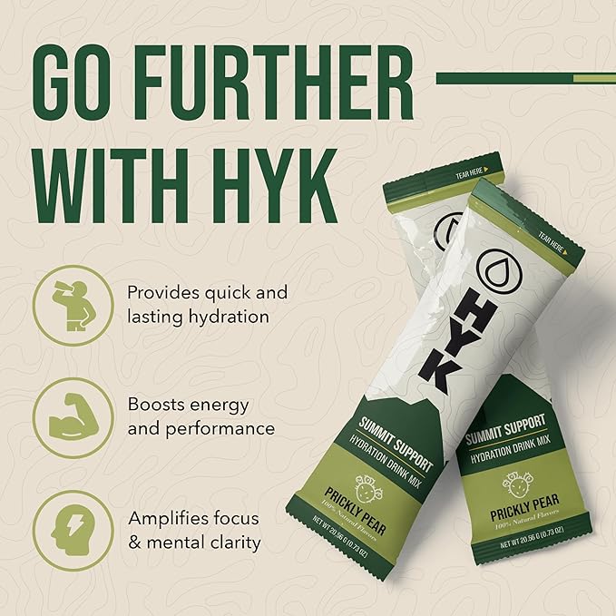 HYK Electrolyte Drink Mix | Endurance Fuel for Runners, Ultra & Trail Athletes | Energy, Focus, Hydration + Recovery All-in-One Easy Open Stick Pack | Prickly Pear Flavor, 30 Count