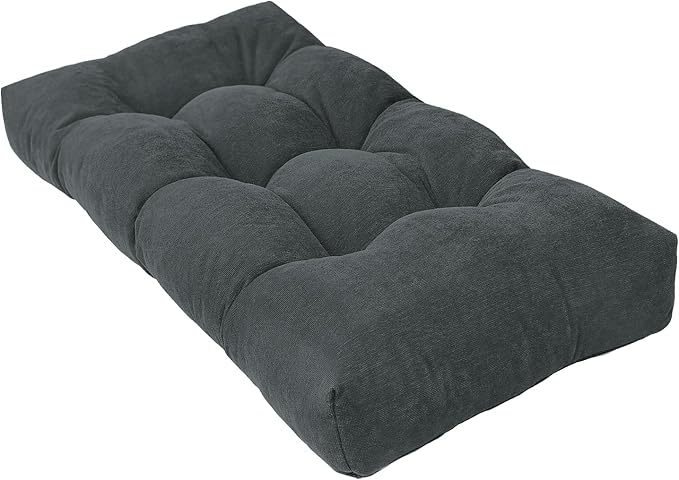 Bench Cushion 36 Inch - Chenille Fabric, High-Density Foam, Non-Slip Bottom, Soft Durable Indoor Tufted Long Seat Cushion for Window Garden Furniture (Dark Gray, 36x14x4 Inch)