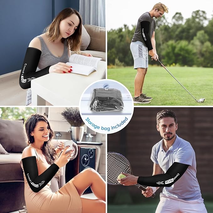 ComfiTECH 2 Pack Full Arm Cold Wrap with Flexible Gel, Reusable Cooling Ice Pack for Elbow, Forearm, and Upper Arm, Large, Black