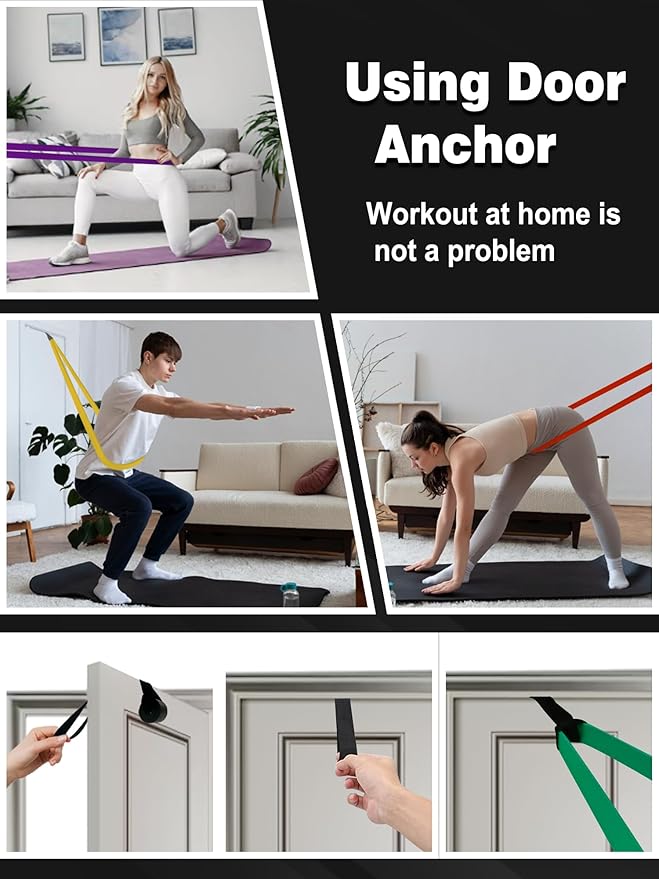 Resistance Bands Set for Pull Up Assistance, Exercise Workout Bands Set with Handles and Door Anchor, Elastic Band for Working Out, Body Stretching, Muscle Training, Men & Women