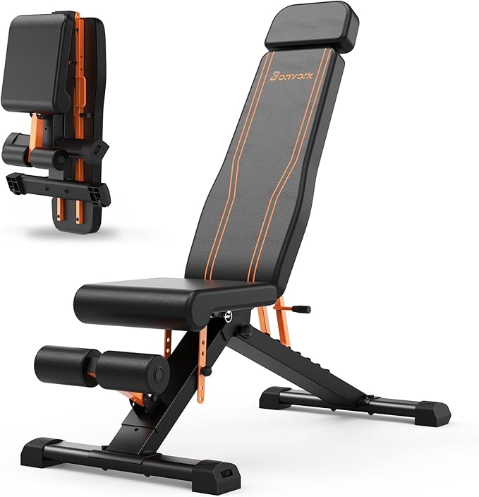 1000LBS Adjustable Weight Bench - Foldable Workout Bench Press with 36" Extended Backrest for Home Gym Strength Training,Folding Flat Incline Bench with 80x40MM Steel for Full Body Exercise