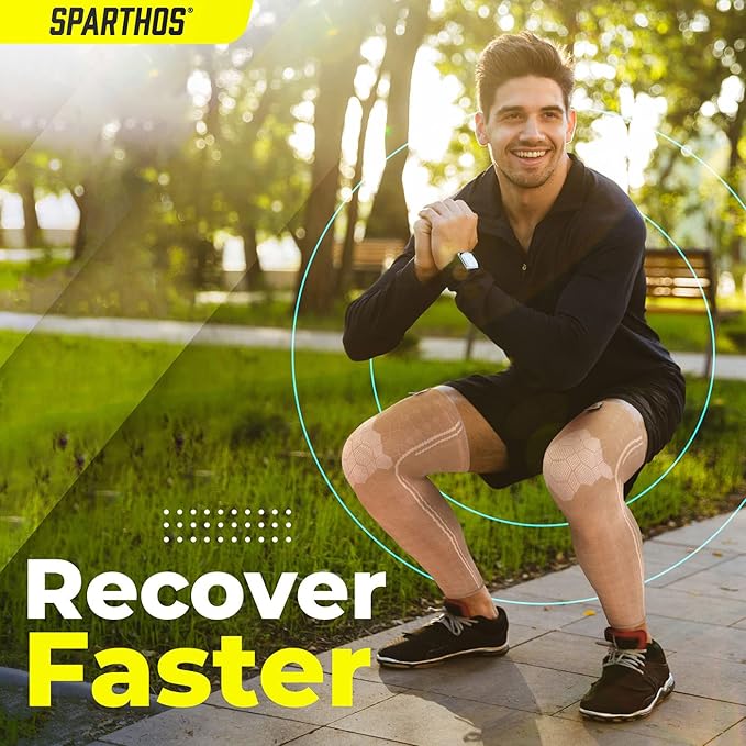 Sparthos Leg Compression Sleeves - Aid in Recovery and Support Active Lifestyle - Innovative Breathable Elastic Blend - Anti Slip, Day & Night Wear