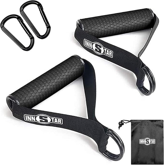 INNSTAR Upgraded Heavy Duty Exercise Handles, Cable Machine Attachments Resistance Bands With Solid ABS Core Grips, Fitness Strap Stirrup Handle Cable Attachment
