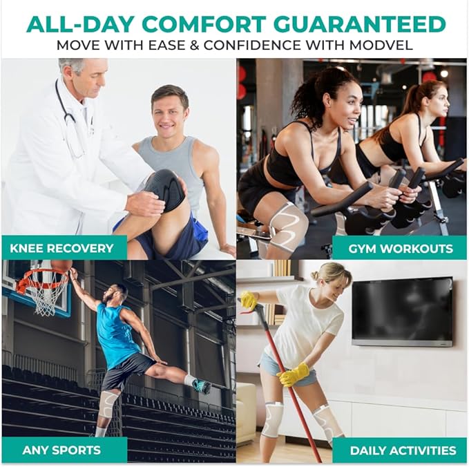 Modvel Compression Knee Brace for Women & Men, 2 Pack Knee Support Sleeves for Running, Meniscus Tear, ACL, Arthritis Pain Relief, Workout – XXL, Skin