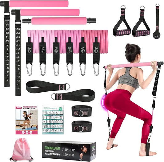 Upgraded Pilates Bar Kit, Durable Pilates Bar Kit with Resistance Bands for Women & Men -with Workout Guide Perfect for Beginner - Pilates Equipment for Home, Gym, Travel, Office Use