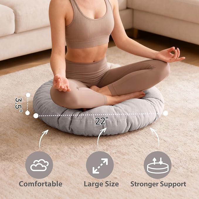 Tiita Floor Pillow Cushion, Round Seat Cushion, Outdoor Floor Pad, Meditation Cushion for Yoga Living Room Sofa Balcony, Set of 2, 22x22 Inch, Grey