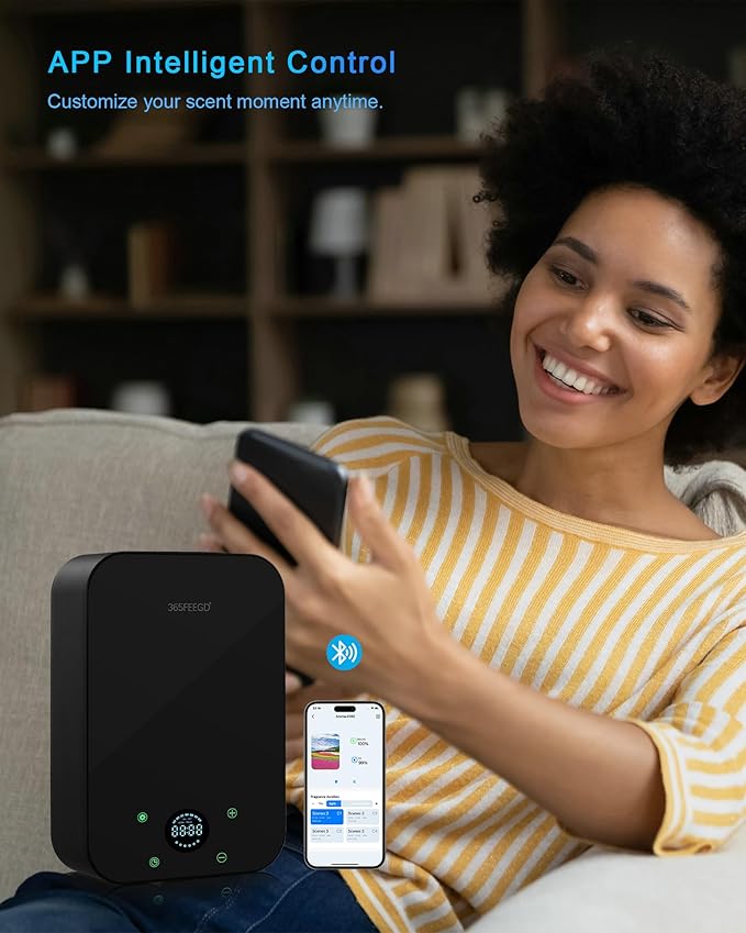 Waterless Oil Diffuser - Pure Essential Oil Diffuser with App Control - 150ml/1700 Sq.Ft. Coverage for Effective Aromatherapy in Home/Office/Hotel (Black)