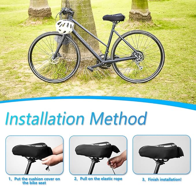 YLG Bike Seat Cover, Memory Foam & Gel Bike Seat Cushion Cover for Men Women, Comfortable Bicycle Seat Cover for Peloton/Fixed/Cruiser/Indoor/Outdoor Bike seat with Waterproof Cover