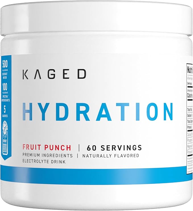 Kaged Hydration Electrolytes Powder | Fruit Punch | Hydra-Charge Sports Drink Mix | Pre, Post, Intra Workout | Low Carb, Vegan, Gluten Free | Supplements for Men & Women | 60 Servings