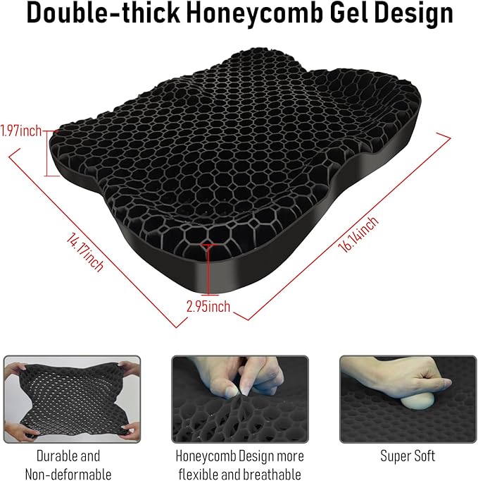 Kayak seat Cushion Waterproof Kayak seat Cushion Kayak Fishing Accessories Waterproof Gel Boat seat Cushion Anti Slip Coccyx Sciatica Relief Double-Layer Gel Cushion Design Thickened